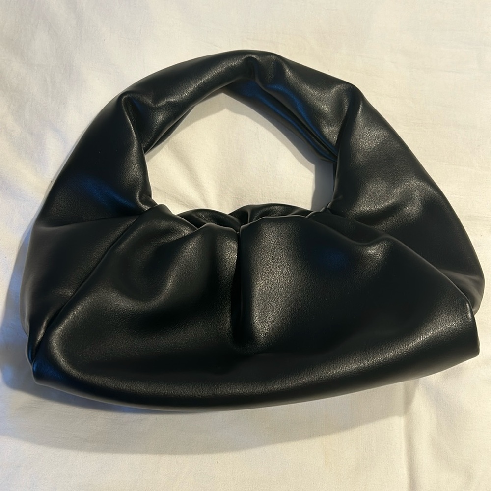 Black leather baguette bag